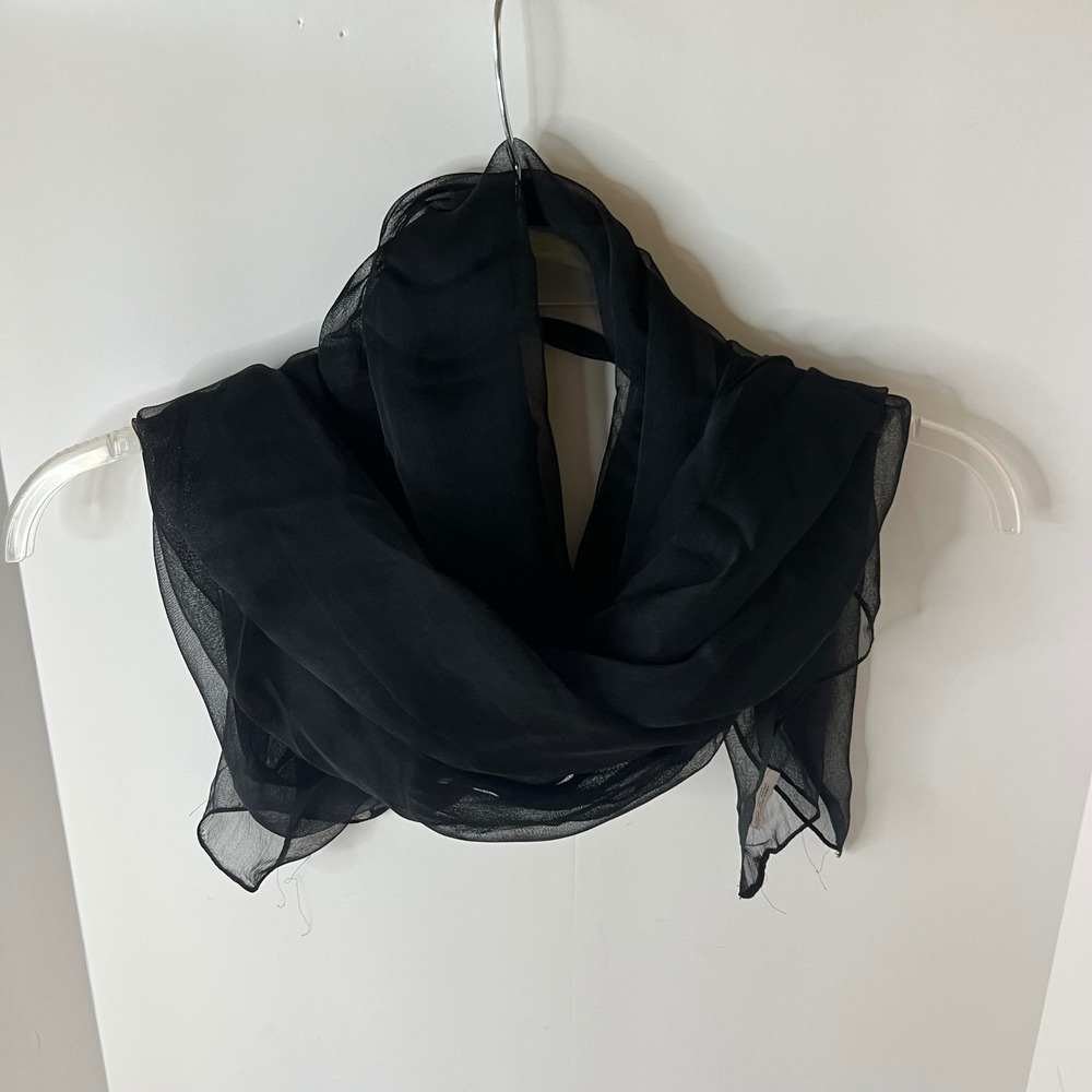 Sterling Styles‎ Vintage Rayon Scarf Rectangular Semi Sheer Black 32 x 70" appx
